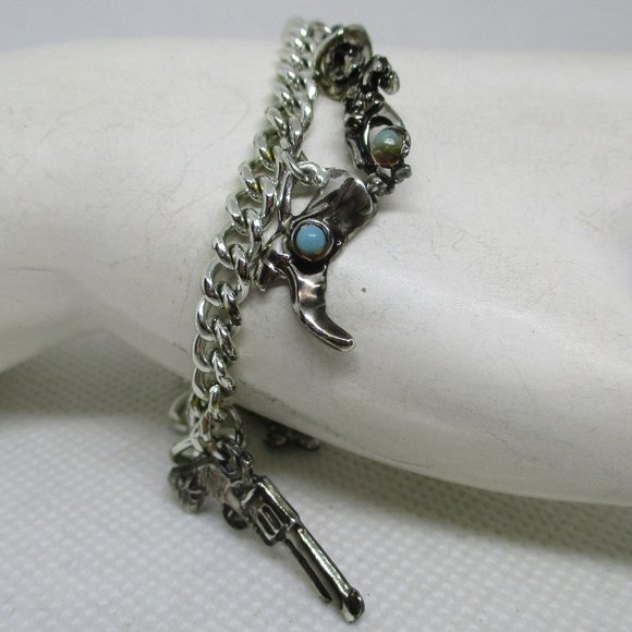 South Western Charm Bracelet Turquoise Cabochon Western Charm Bracelet Southwest - Picture 8 of 10